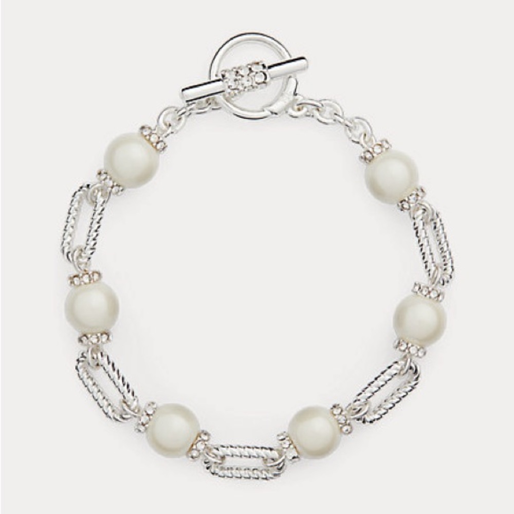 Lauren Ralph  Lauren Silver-Tone Faux-Pearl Flex Bracelet